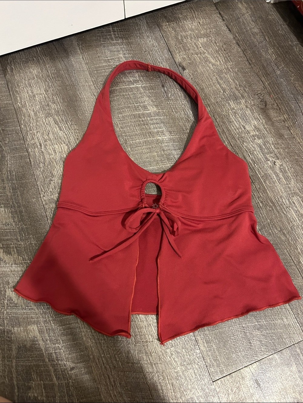 Red Halter Tie-Front Women's Top